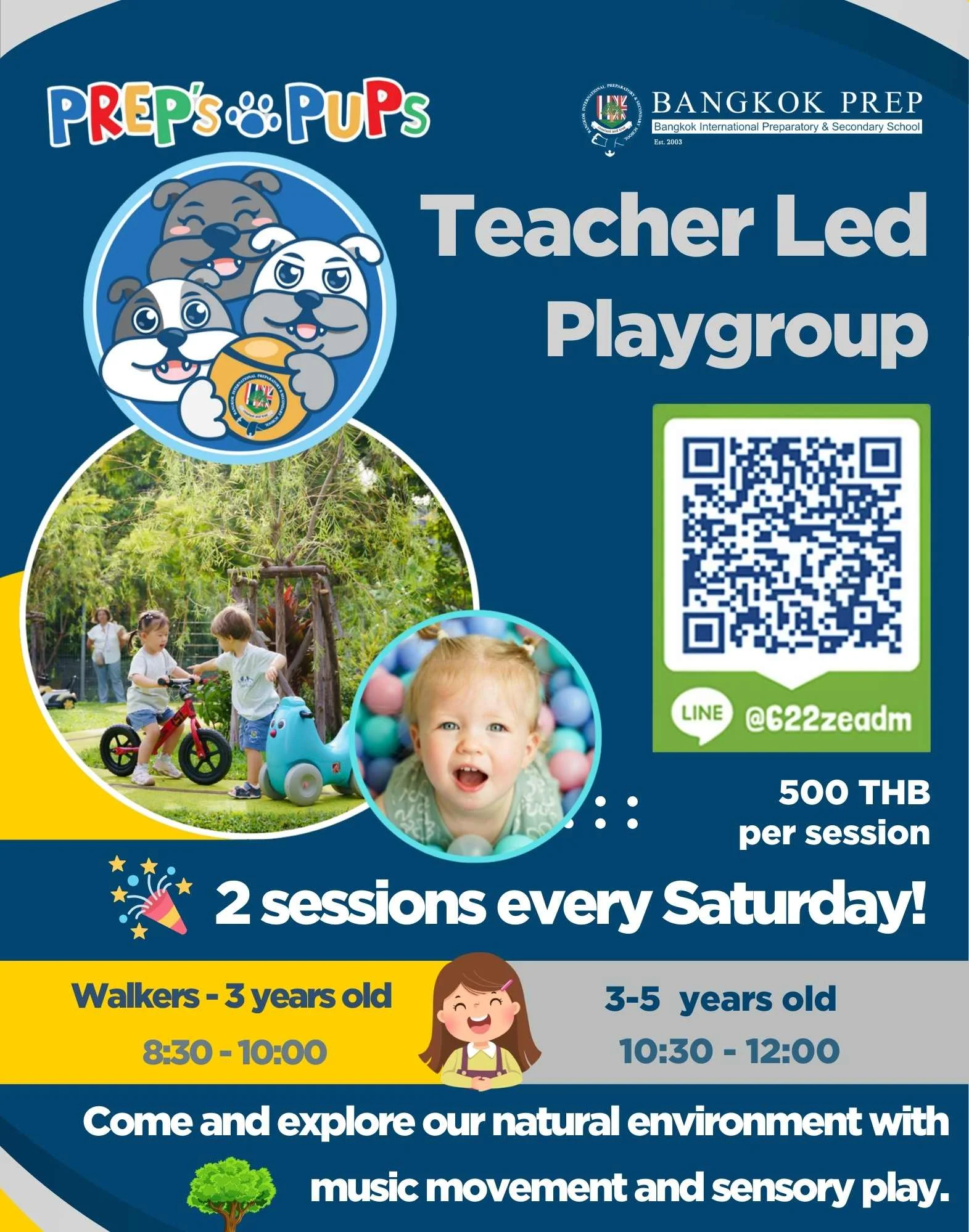 Young children during Preps & Pups Playgroup session at Bangkok Prep International School, March 2026