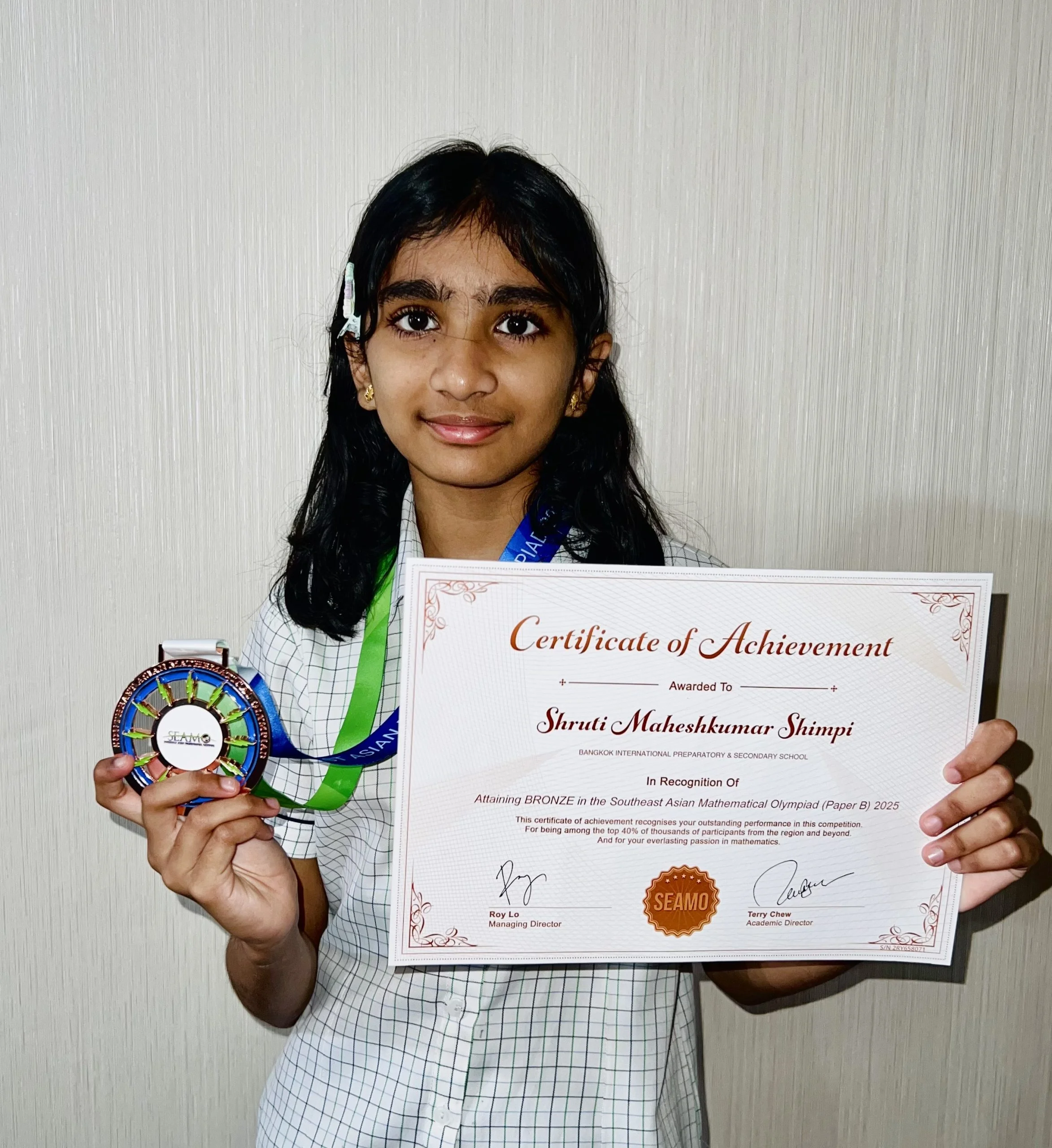 Year 6's Shruti Wins Bronze at SE Asian Maths Olympiad