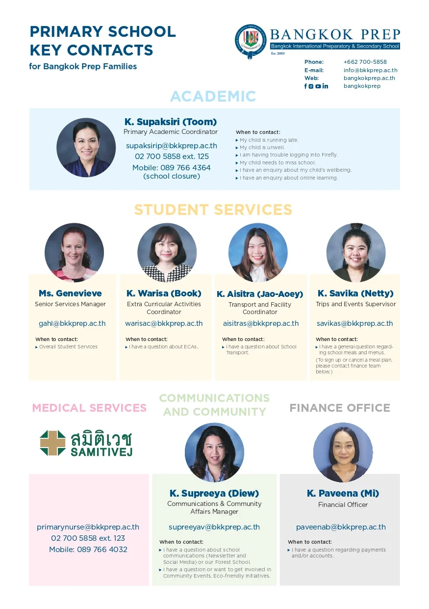 Key Contacts for Bangkok Prep Families